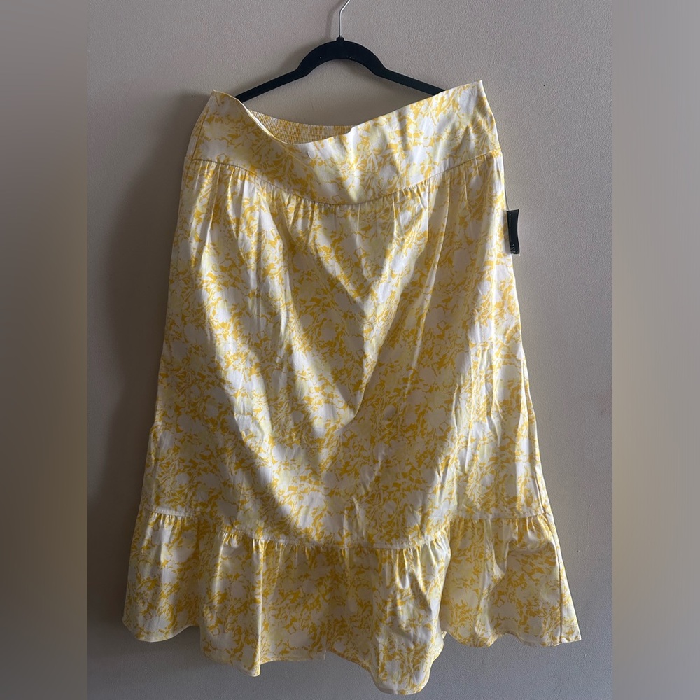 🌟INC International Concepts Yellow Floral A-Line Ruffle-Hem Skirt Size XL NWT